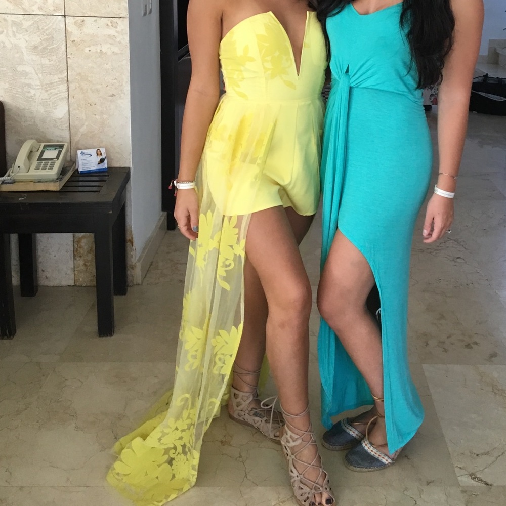 YELLOW strapless romper dress